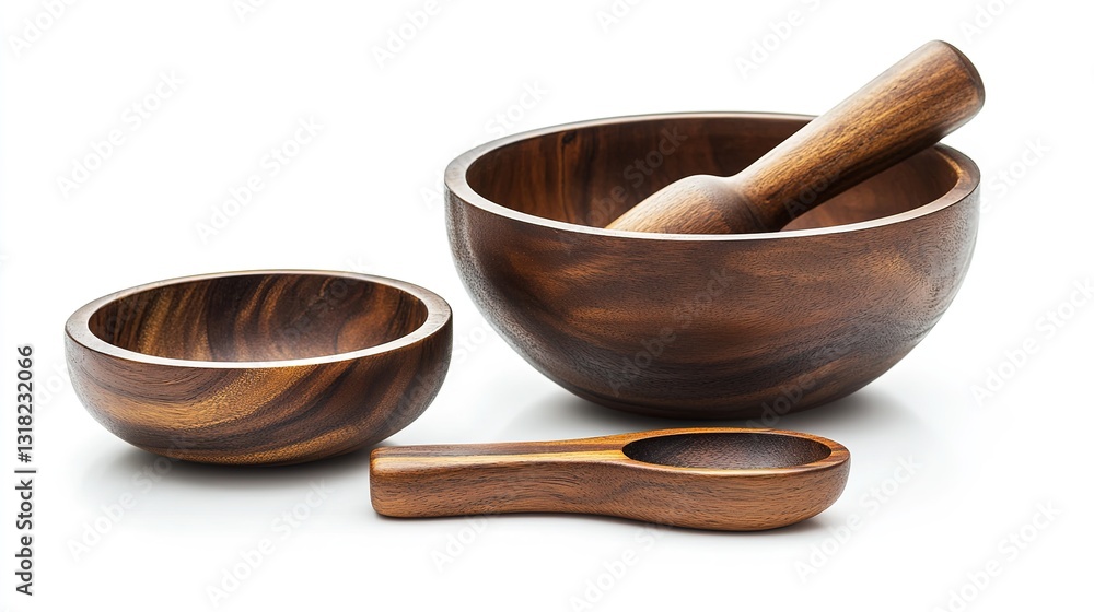 Wooden Mortar and Pestle Set: Ideal for Grinding Herbs and Spices, Made from High-Quality Wood. Isolated on White Background. Wooden Mortar and Pestle Set: Ideal for Grinding Herbs and Spices, Made from High-Quality Wood. Isolated on White Background.