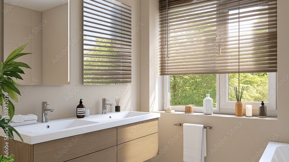 A modern bathroom mirror set with sleek, minimalist accessories in a neutral color palette. A modern bathroom mirror set with sleek, minimalist accessories in a neutral color palette.