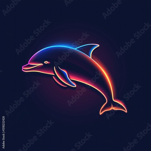 Vibrant Neon Dolphin Logo on a Dark Background Illustrating Digital Artistry photo