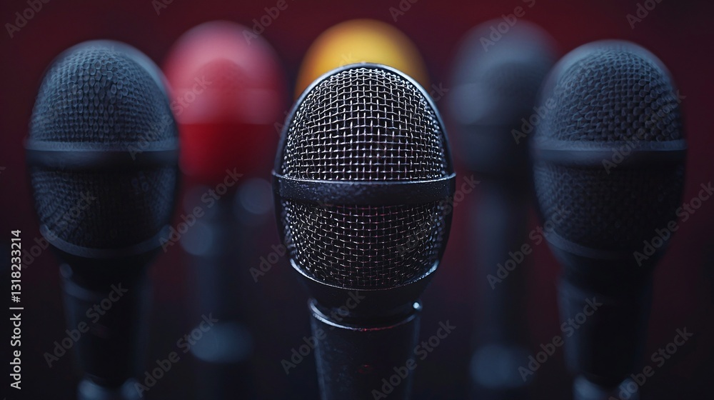 Obraz premium Focused Mic Stand in Dim Lighting