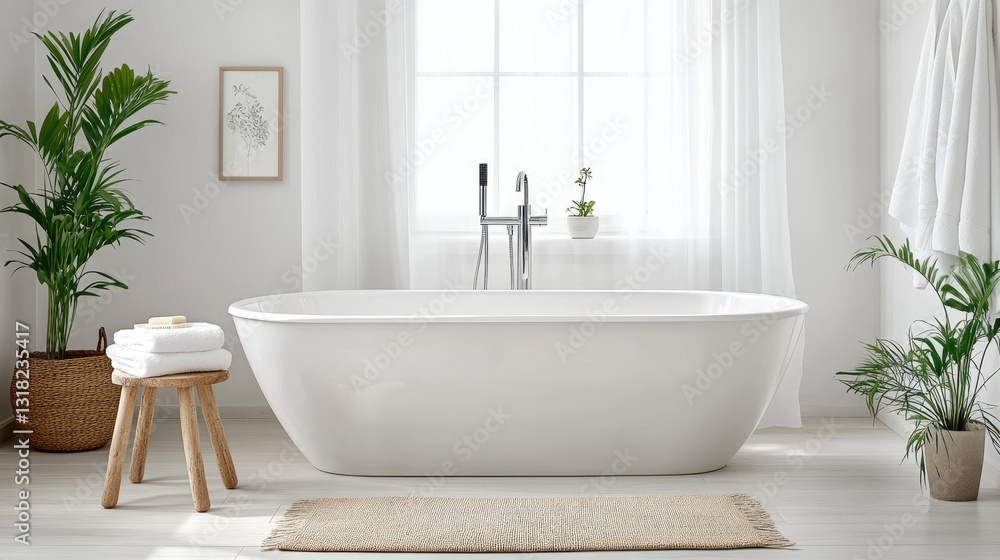 Fototapeta premium A Scandinavian-style bathroom with a clean, minimalist design and natural materials.