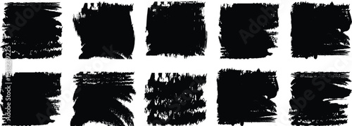 Grunge square template backgrounds. Vector black painted squares or rectangular shapes