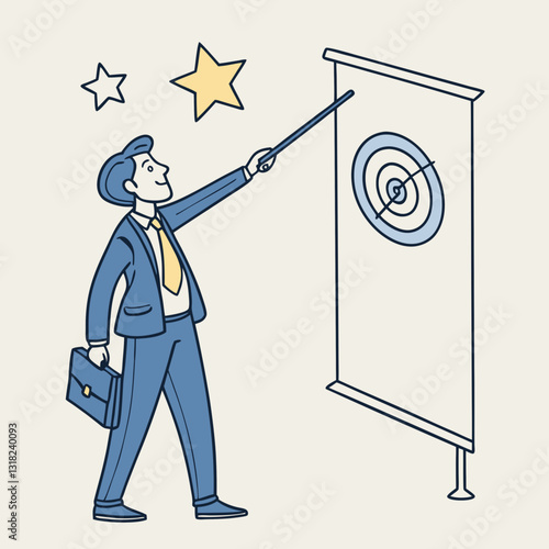 Achieving objectives: Business professional presenting with target illustration