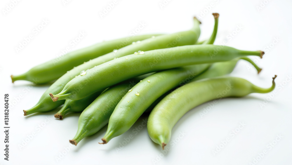 Fresh french bean Display: Arranged on a Clean Background for Visual Appeal Fresh french bean Display: Arranged on a Clean Background for Visual Appeal