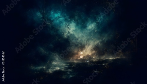 Wallpaper Mural Abstract grunge-style dark background with deep tones of black and blue-green, rough textures, and a soft glow for a mysterious, dramatic aesthetic. Torontodigital.ca