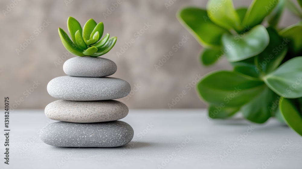 Obraz premium Serene stones with a succulent plant arrangement.