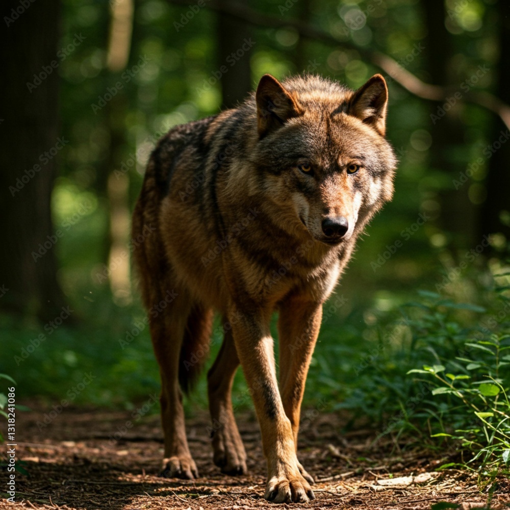 Fototapeta premium Wolf Roaming Through the Trees