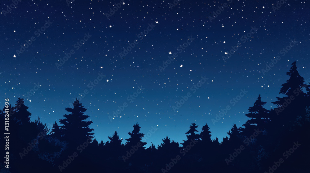 Naklejka premium Starry night sky over a forest