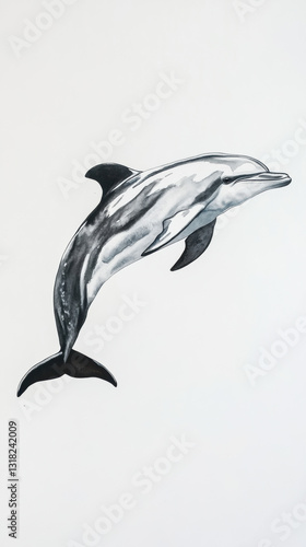 Watercolor illustration of a dolphin leaping photo