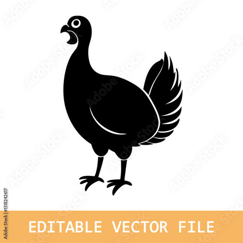 Turkey cock bird animal silhouette, wild turkey black silhouette vector art, thanksgiving turkey