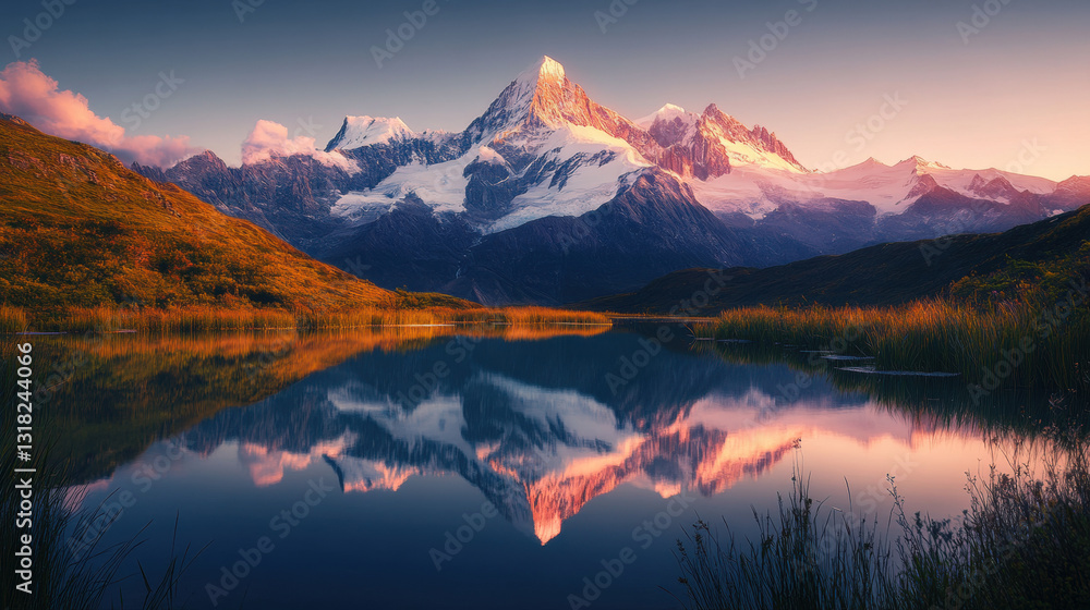 Fototapeta premium Mountain reflection in lake at sunrise