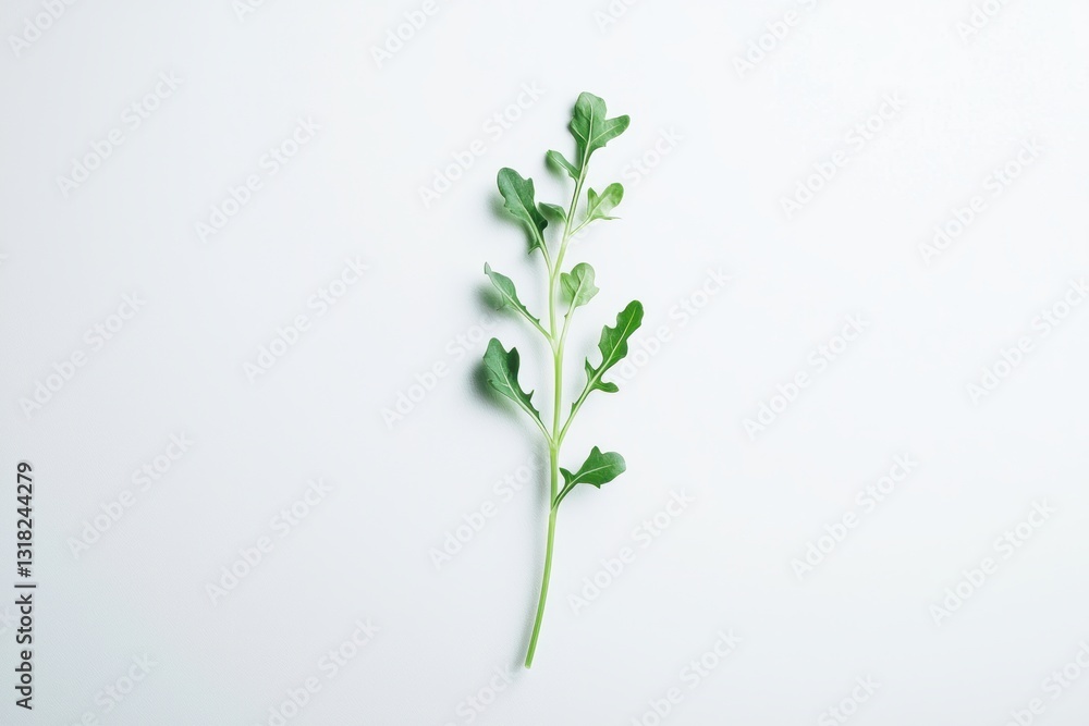 Naklejka premium Arugula Fresh Sprout Delightful on White Surface Elegant Display Light Photography Salad Ingredient