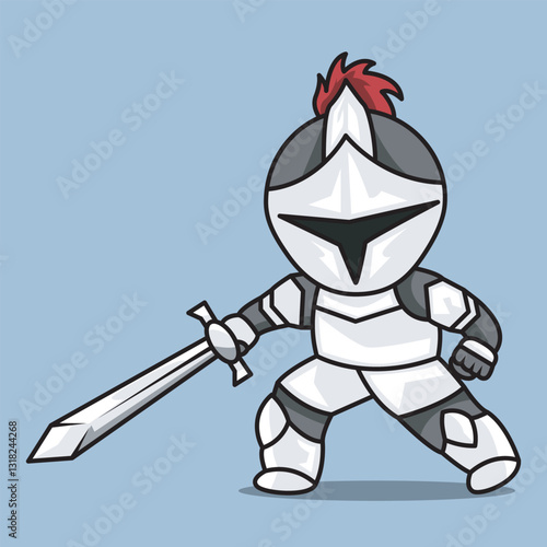 cute knight wearing armor, holding a sword. symbol of resistance, courage and determination.
