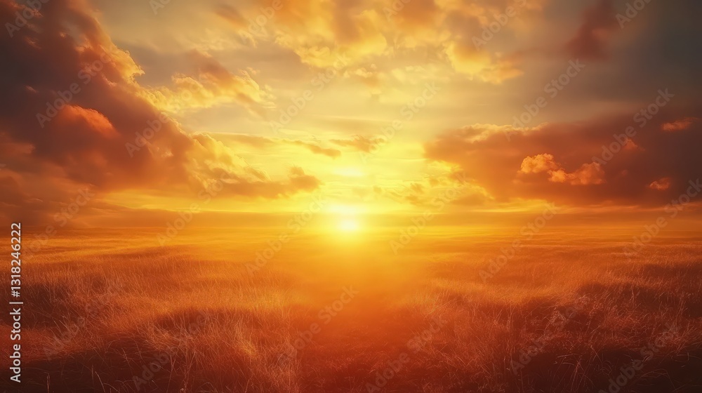 Majestic sunset over golden field landscape creating a scenic environment Majestic sunset over golden field landscape creating a scenic environment
