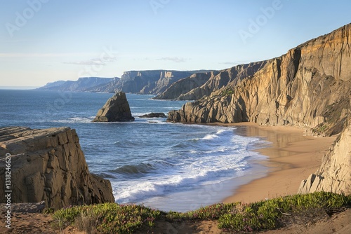 A typical cliffy beach at the coastline photo