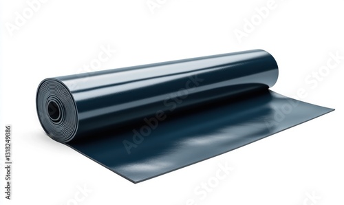 Rolled dark blue material on white background, for construction or DIY