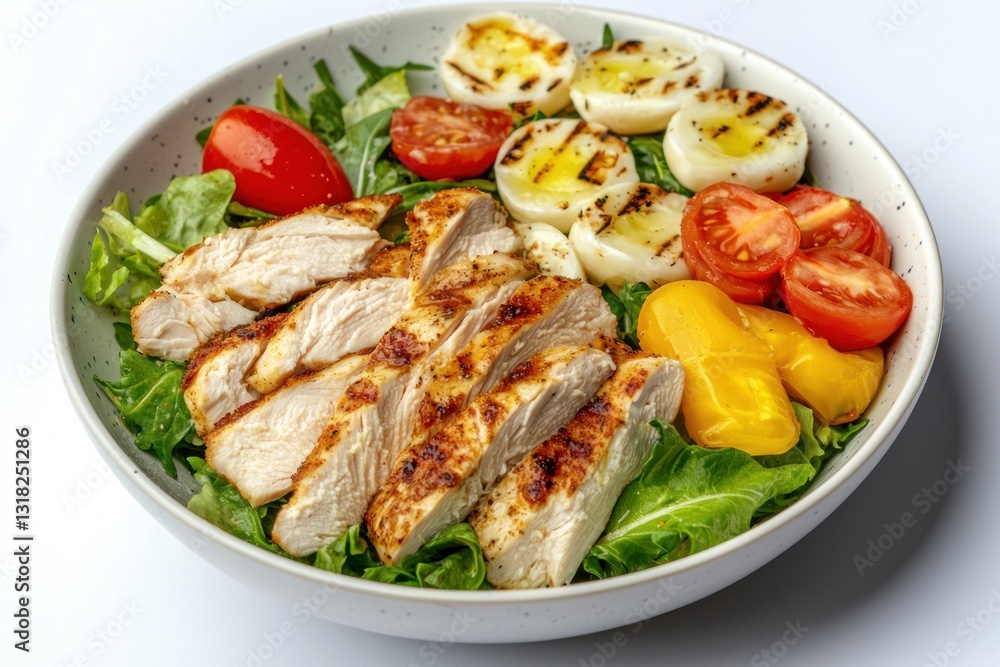 Fresh and Healthy Grilled Chicken Salad Bowl with Colorful Tomatoes and Greens for a Nutritious Meal Fresh and Healthy Grilled Chicken Salad Bowl with Colorful Tomatoes and Greens for a Nutritious Meal