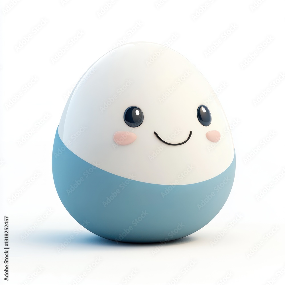 Smiling egg vector illustration, white background, blue-white color theme. Smiling egg vector illustration, white background, blue-white color theme.