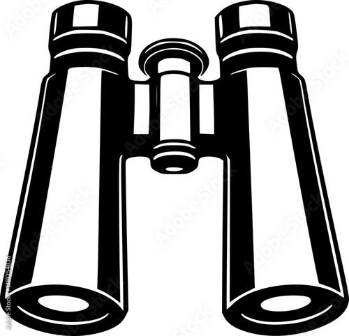 Monochrome vector illustration of binoculars in minimalist style for nature travel adventure and wildlife observation themes