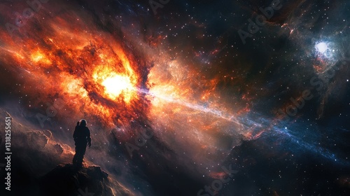 Wallpaper Mural A solitary astronaut contemplates the brilliance of a massive celestial nebula Torontodigital.ca