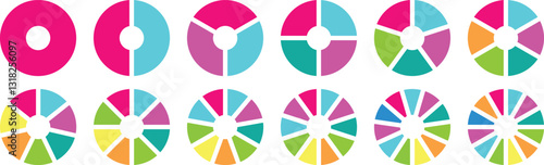 Circle division infographic icon set. Pie chart divided 4,5,6 equal parts. Pie chart vector illustration