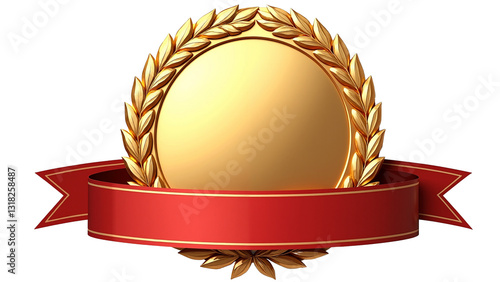 Gold Medal with Laurel Wreath and Red Ribbon for Achievements