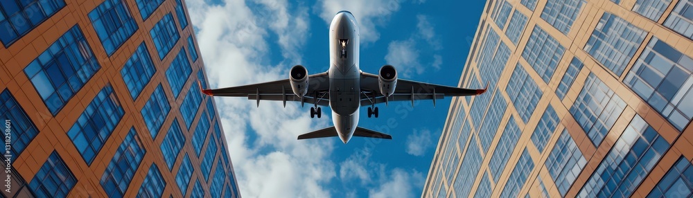Obraz premium A jet flying above a scyscraper