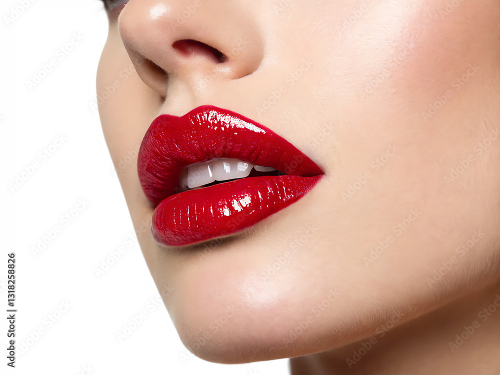 Obraz premium woman mouths with red glossy lips isolated on tra