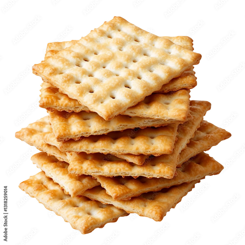 stacked pile of crispy saltine crackers isolated on transparent and white background, clipping path stacked pile of crispy saltine crackers isolated on transparent and white background, clipping path