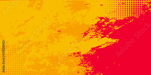 Yellow and red abstract grunge background with halftone style.