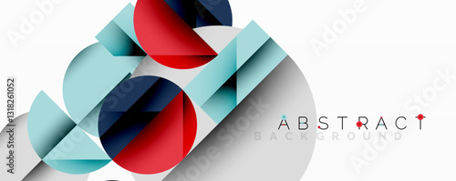 Abstract geometric artwork with overlapping circles and gradients, circle square triangle shapes background featuring sharp angular cuts, smooth shading, and structured layered composition