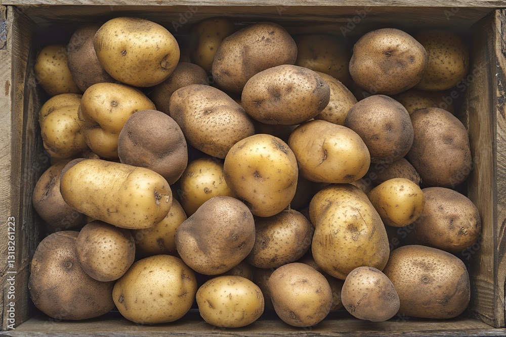 fresh potatoes in a wooden box fresh potatoes in a wooden box