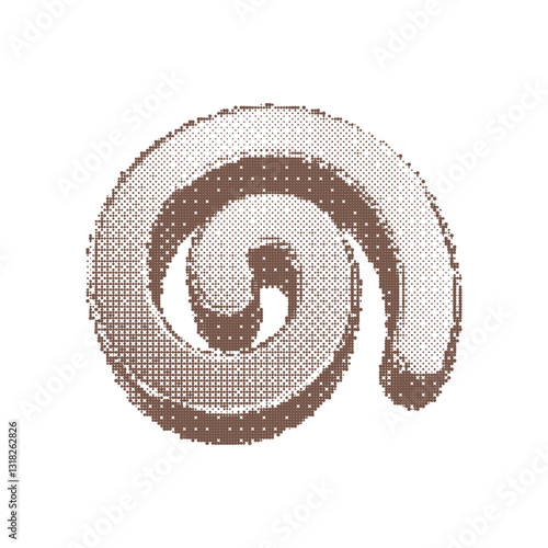 3D shape of Spiral in Dither halftone dot texture. Vector isolated element on transparent background with Pixelated bitmap texture. Vector playful design for banner, poster, leaflet in y2k aesthetic