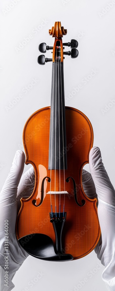 Fototapeta premium Gloved Hands Carefully Holding a Violin