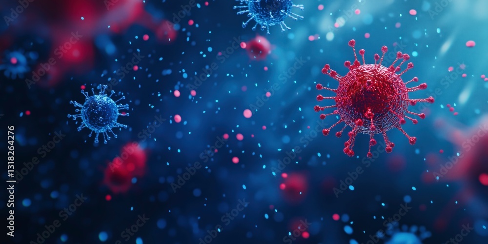 Obraz premium Microscopic Menace: An ominous view of virus cells under a microscope, highlighting the intricate structures and potential threat.