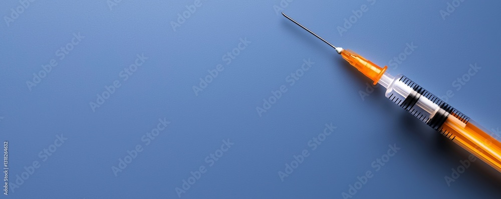 Naklejka premium Medical Syringe on Blue Background, Healthcare Image
