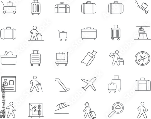 Thin Line Travel Icons - Suitcase and Luggage Vector Pack for Transportation Design