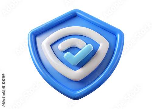 A Secure Shield Emblem Promising Safety And Protection, A 3d Rendering In Vibrant Blue And White Isolated on Transparent Background