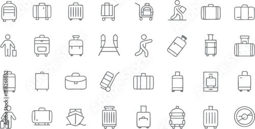 Travel Baggage and Luggage Icons Set - Line Art Vector Collection for Airport Services