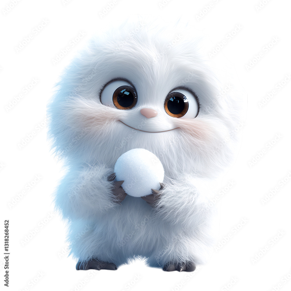 A Fluffy 3D Cartoon Yeti Baby Holding a White Fluffy Cat With Big Eyes Isolated on Transparent Background A Fluffy 3D Cartoon Yeti Baby Holding a White Fluffy Cat With Big Eyes Isolated on Transparent Background