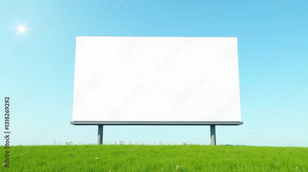Obraz premium Blank Billboard in a Verdant Meadow Under a Clear Sky, Ideal for Advertisement Placement
