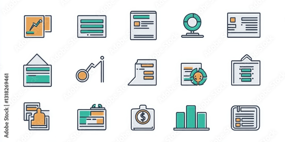 Collection of business icons, representing various aspects of management, data, and finance Collection of business icons, representing various aspects of management, data, and finance
