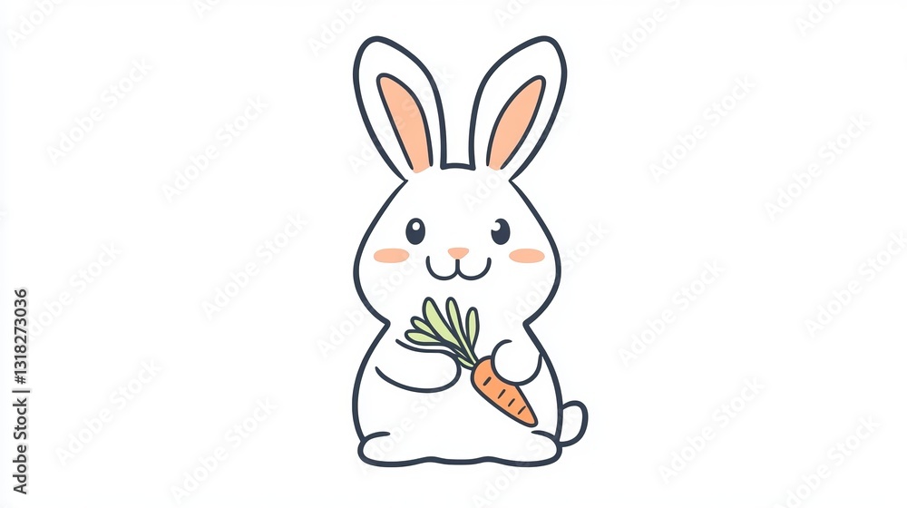 This adorable cartoon rabbit holds a carrot, embodying playfulness and charm. Perfect for children's themes, gardening inspiration, or animal love. This adorable cartoon rabbit holds a carrot, embodying playfulness and charm. Perfect for children's themes, gardening inspiration, or animal love.
