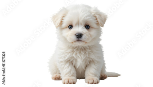 white pomeranian puppfluffy white puppy isolated on transparent background Generative Ai