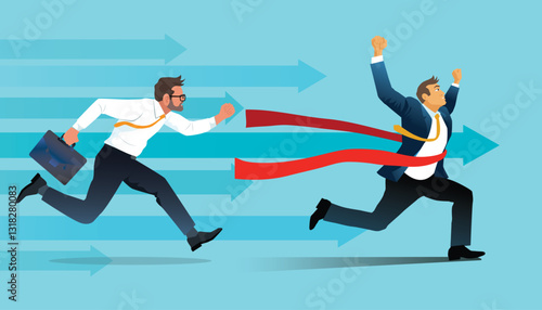 Business winner concept with businessman running to success. acceleration for gain a profit sales. vector i