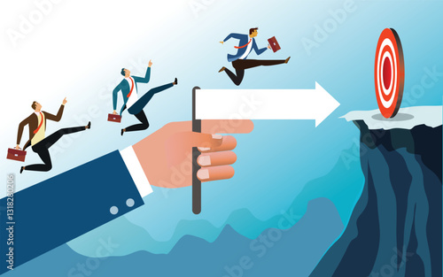 Group Businessman running towards the target. Concept business goal, running up toward success , vector il