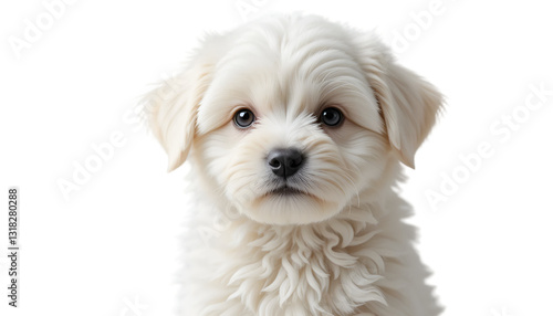 portrait of a white dog.
fluffy white puppy isolated on transparent background Generative Ai