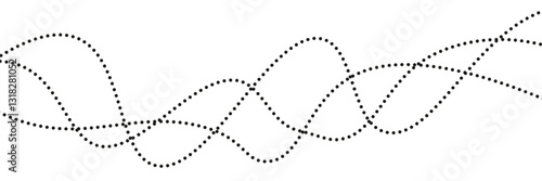 Flowing dot particles wave pattern halftone black gradient smooth curve shape isolated on transparent background. Vector in concept of technology