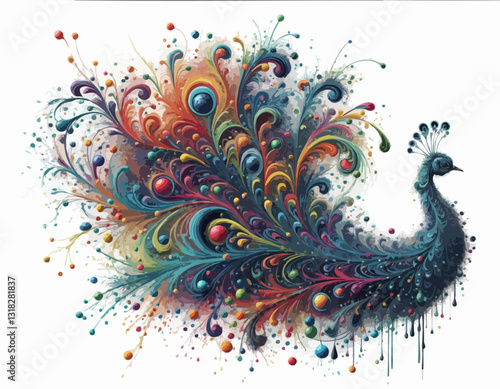 Fantasy world. Vector illustration of a fantastic peacock bird isolated on a white background. Abstract watercolor drawing. EPS 10 version.