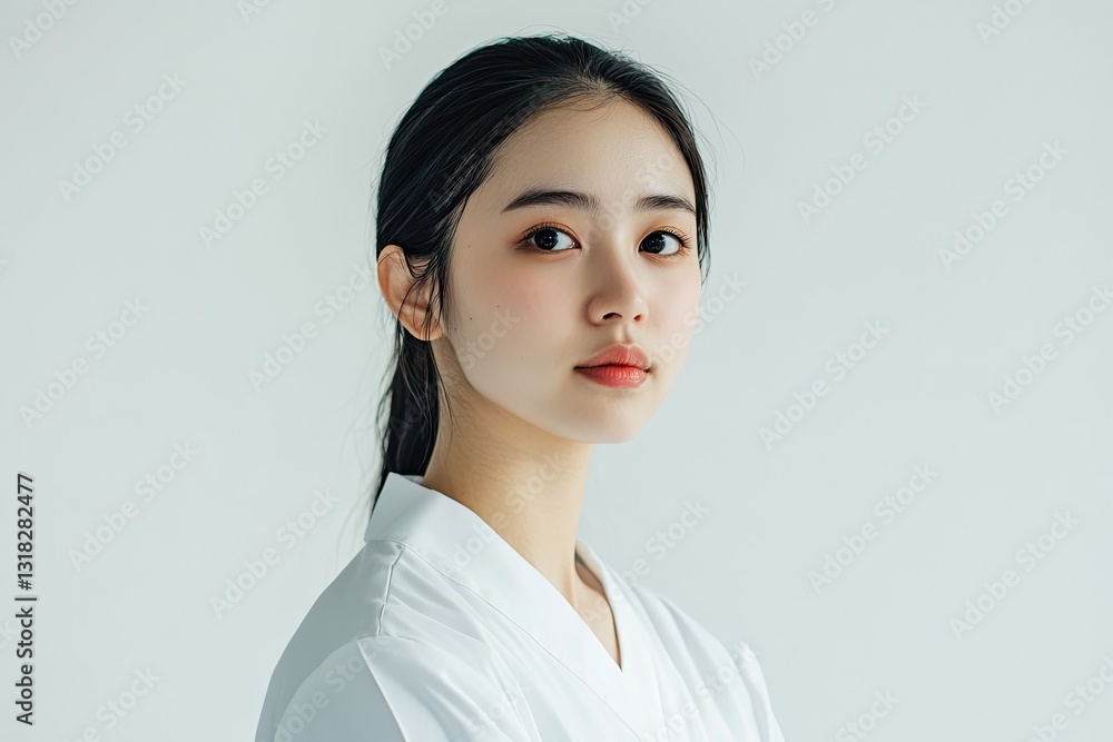 High Detail Visual of Portrait of a Young Asian Female Nurse White Background High Detail Visual of Portrait of a Young Asian Female Nurse White Background